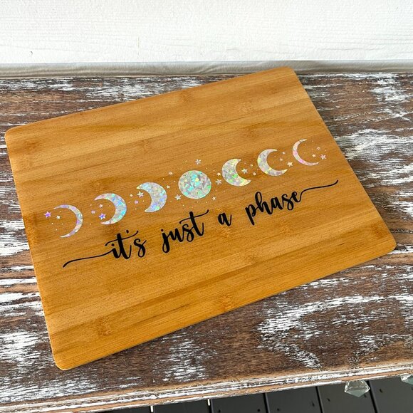 Moon "It's Just a Phase" Glitter Cutting Board Resin Wood Cutting Board Kitchen - Picture 7 of 8
